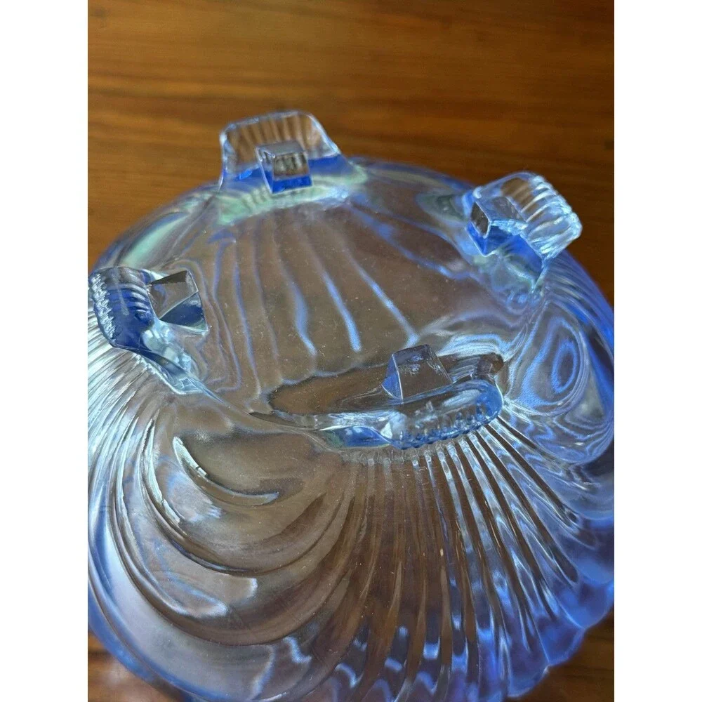 Vintage Elegant Glass Cambridge Blue Caprice Footed Rose Bowl 4.5